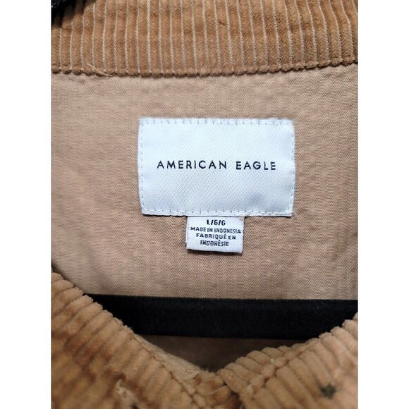 American Eagle Corduroy Button-Up Shirt Beige With  A Front Pocket SZ L - Picture 10 of 12